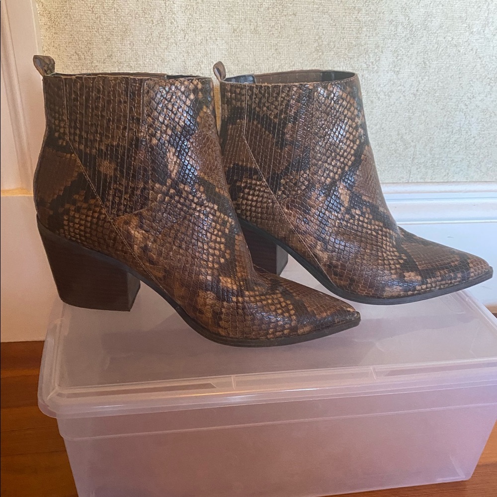 Faux snakeskin ankle boots